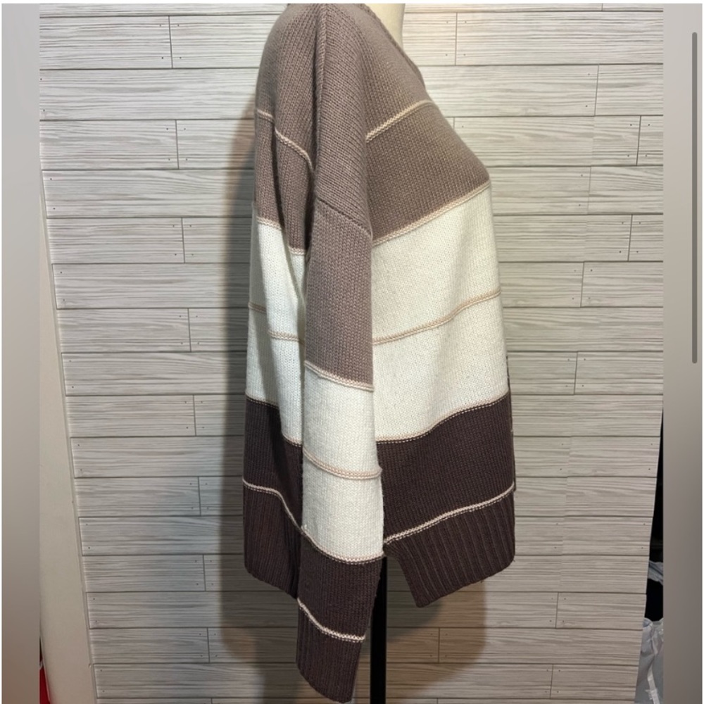 Emberley Taupe Striped Colorblock Sweater - Picture 2 of 4